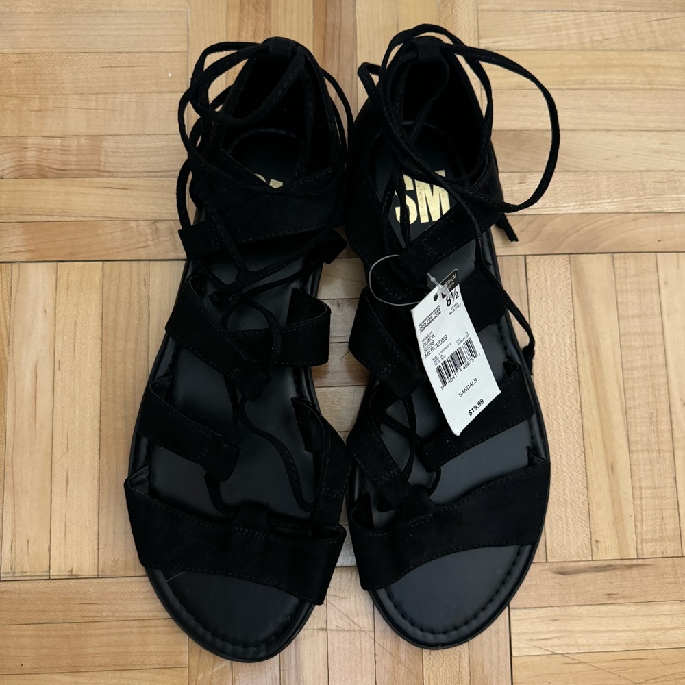 Black Lace-Up Sandals - SM by Steve Madden, Size: 8.5, NWT
